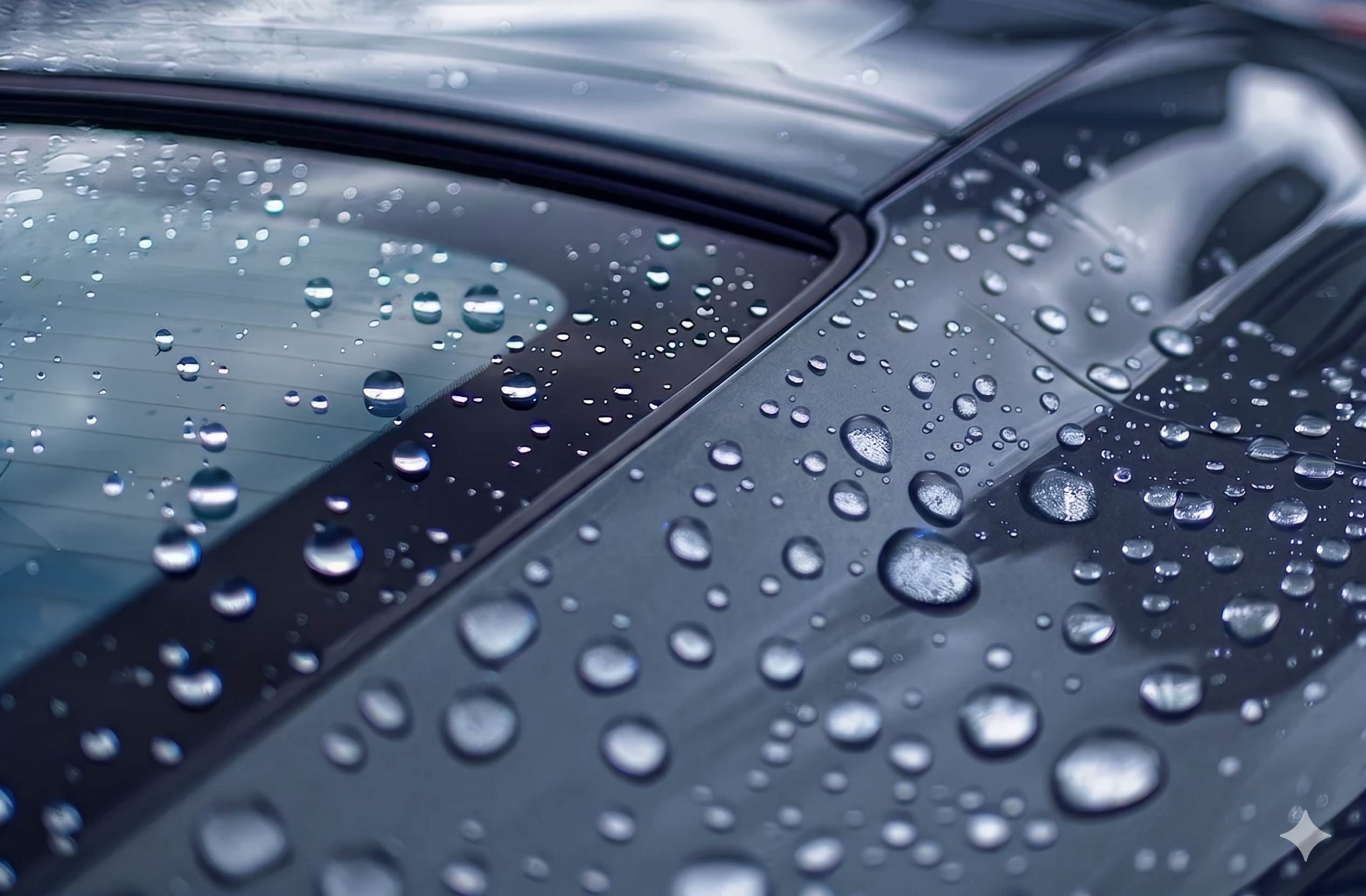 PPF施工後 - 雨粒が粒状に弾ける車体